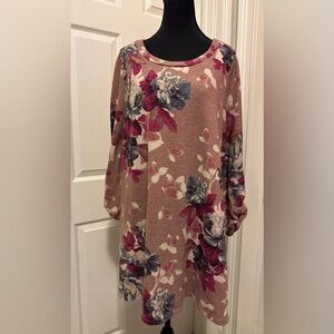 Pink Dolman Sleeve Crew Neck Sweater Dress